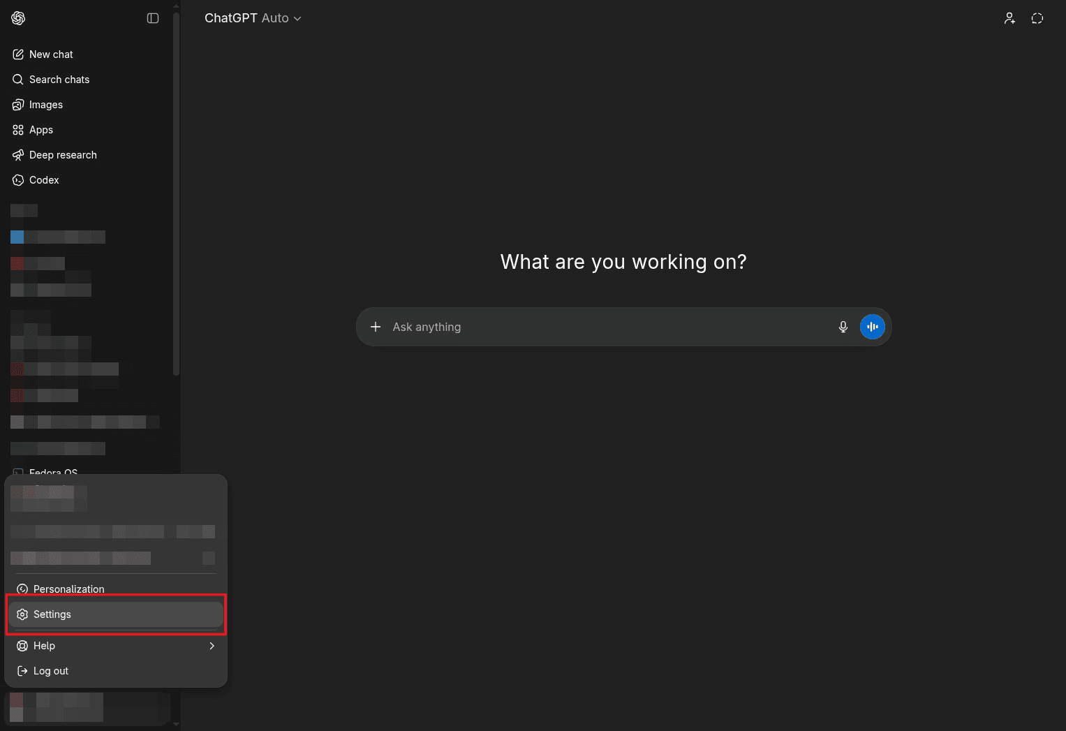 Open ChatGPT and go to Settings