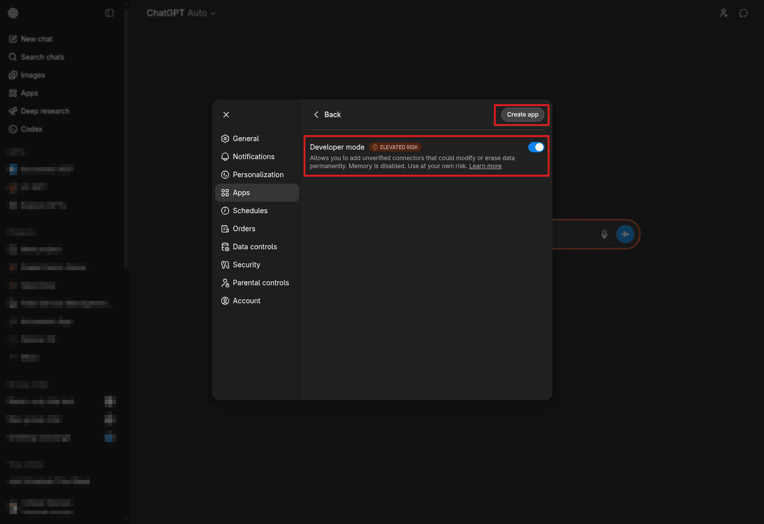 Enable developer mode and create a new app