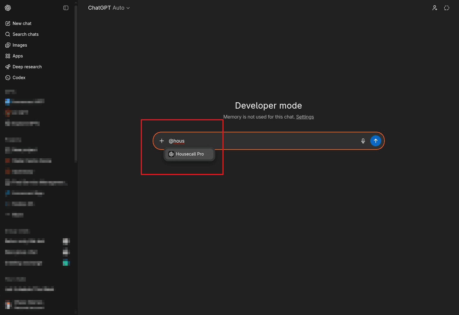 Select the Housecall Pro app in chat and test it