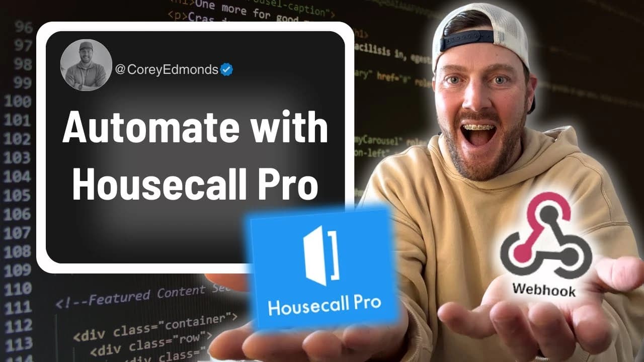 Person configuring Housecall Pro webhooks and Zapier automation on a laptop