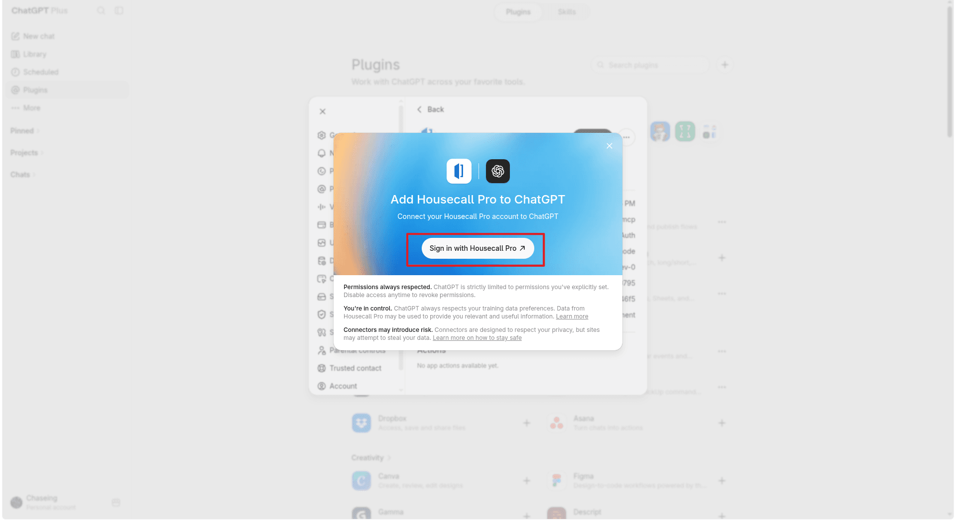 Click Sign in with Housecall Pro in the popup